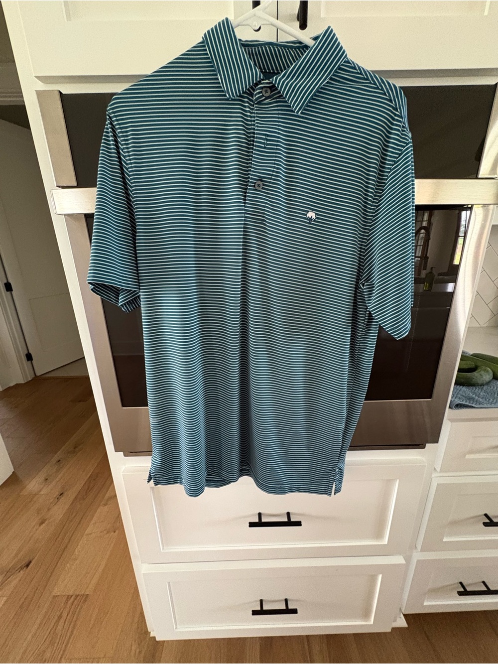 The Southern Shirt Company Teal & White Striped Polo